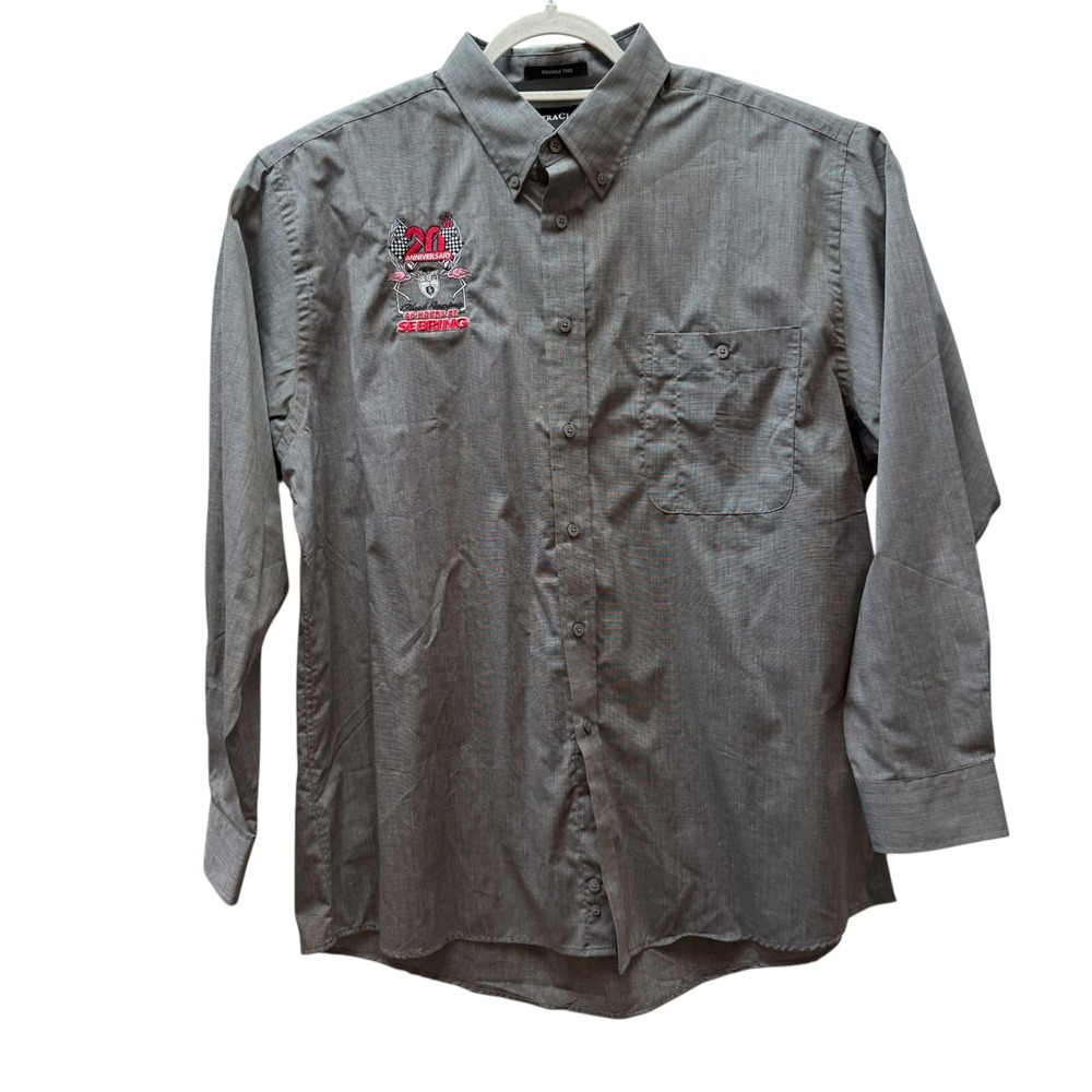 UltraClub Mens XL Gray Sebring Racing Shirt Wrinkle Free Button Down NWT Dadcore